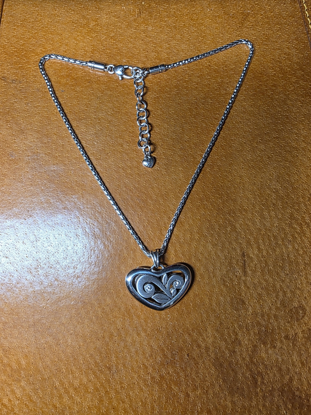 Brighton Silver Tone Heart Pendant Necklace with Floral Accents - Women Jewelry